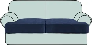 n Stretch Velvet T Cushion Sofa Slipcovers Individually 2 Cushion Couch Covers for 2 Seat Sofa Slipcover Elastic Thickening (2 Piece, Navy)…
