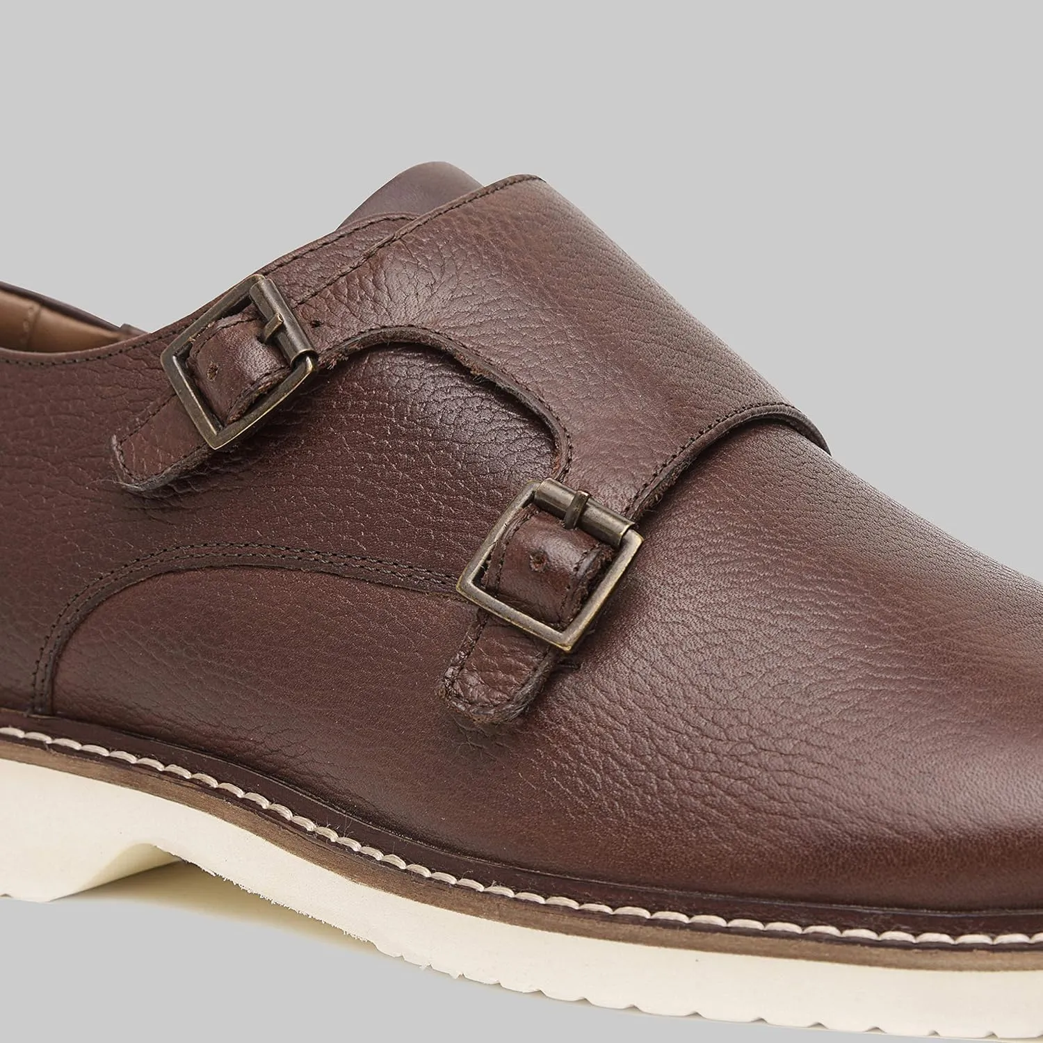 Neil | Genuine Leather Suede Dress Shoes | Luxury Mens Monk Strap Shoes | Handcrafted Trendy Casual Shoes | Lightweight EVA Sole | Plain Toe