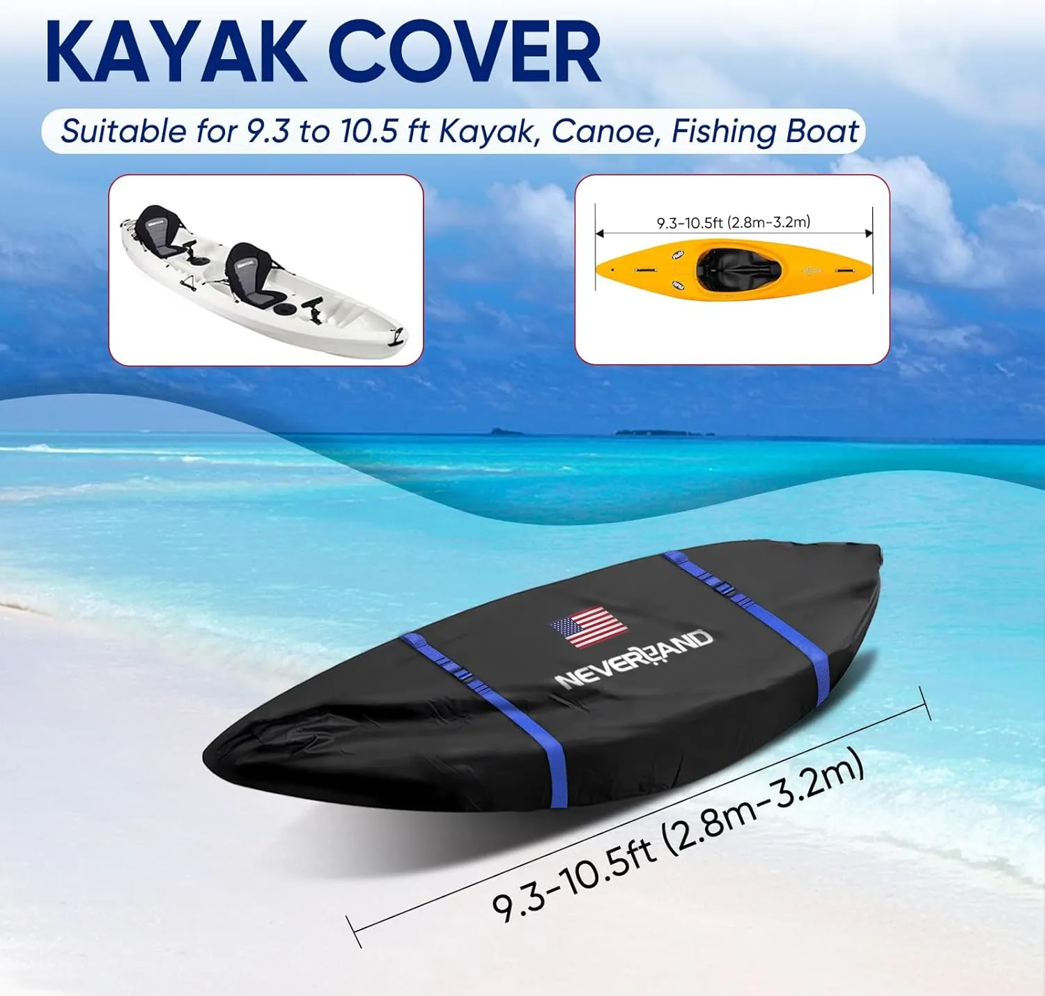 NEVERLAND Kayak Cover 9.3 to 10.5 Feet Waterproof Heavy Duty Kayak Covers for Outdoor Storage UV and Dust Resistant Protection