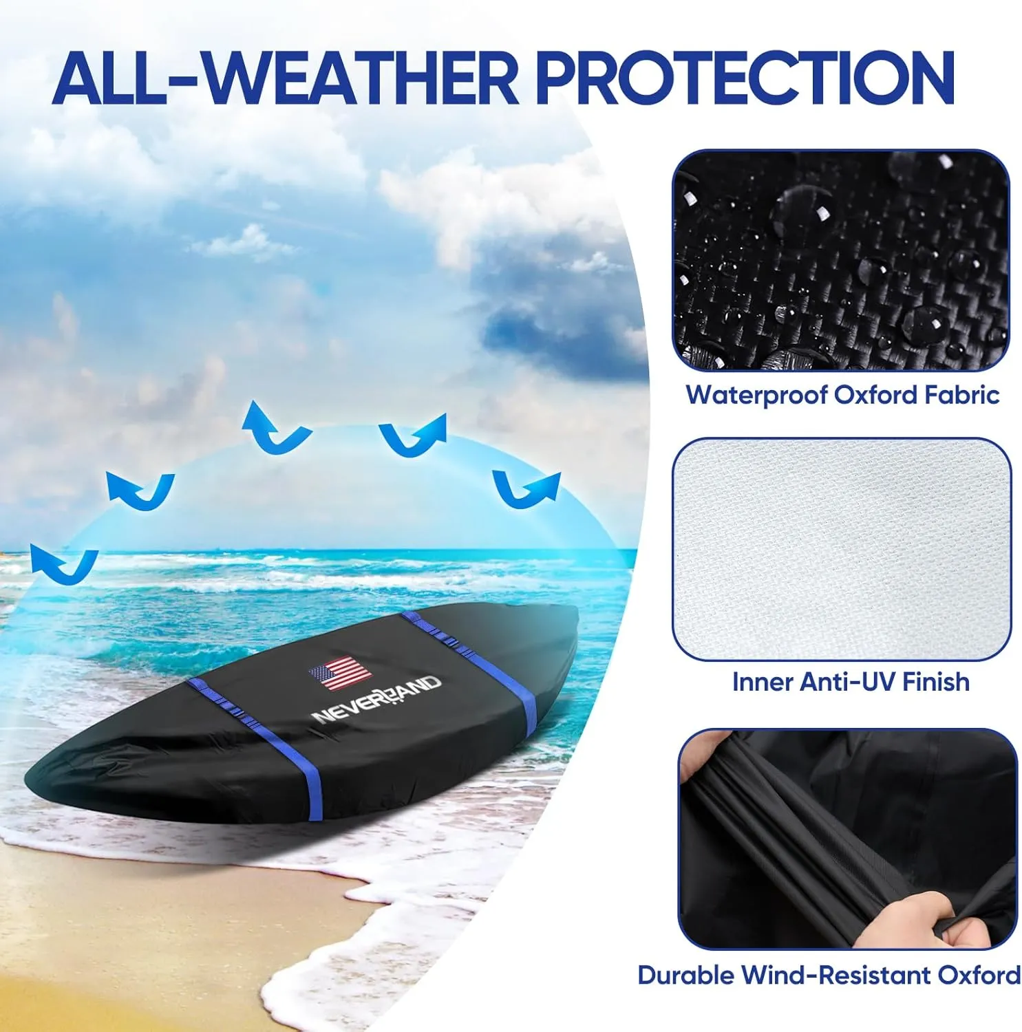 NEVERLAND Kayak Cover 9.3 to 10.5 Feet Waterproof Heavy Duty Kayak Covers for Outdoor Storage UV and Dust Resistant Protection