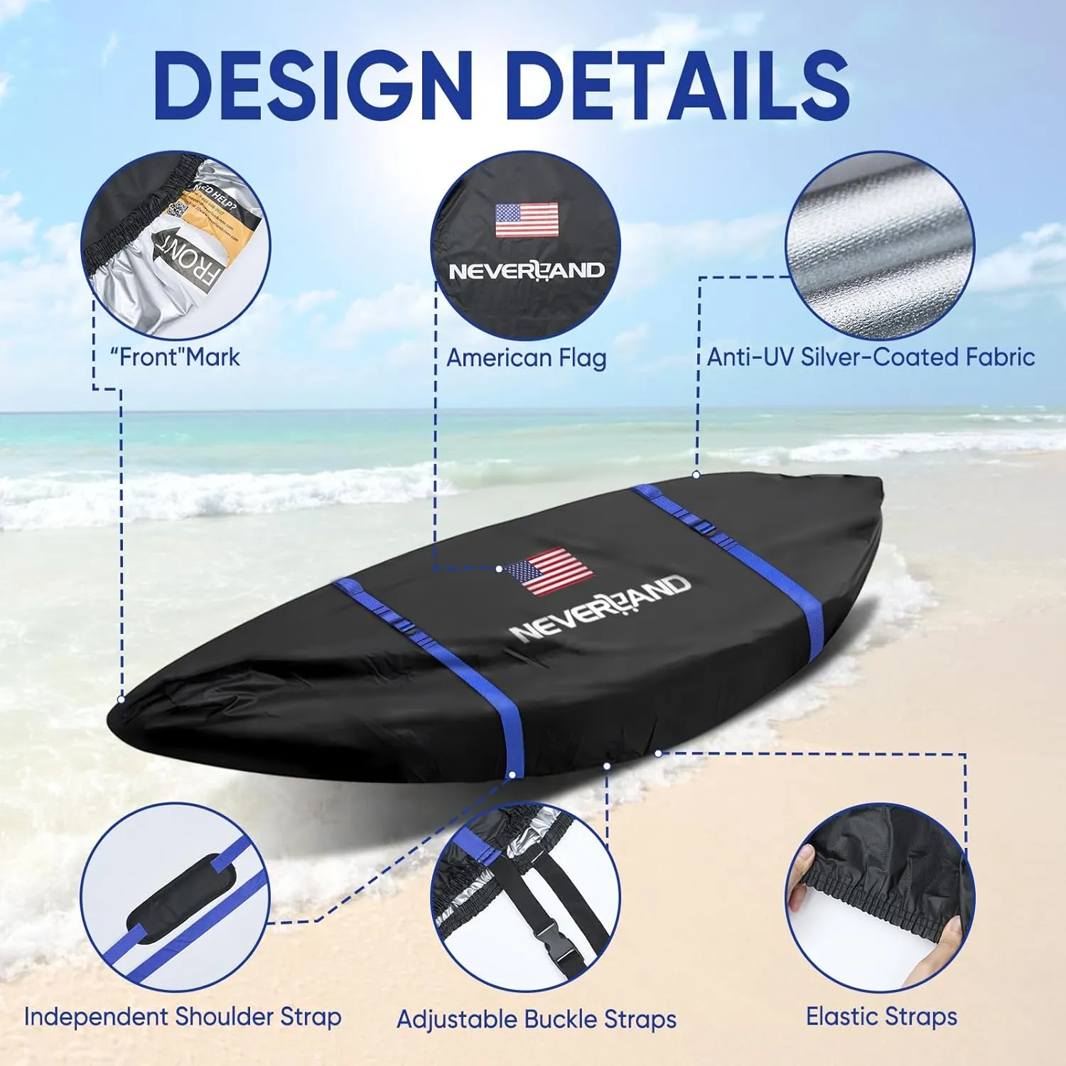 NEVERLAND Kayak Cover 9.3 to 10.5 Feet Waterproof Heavy Duty Kayak Covers for Outdoor Storage UV and Dust Resistant Protection