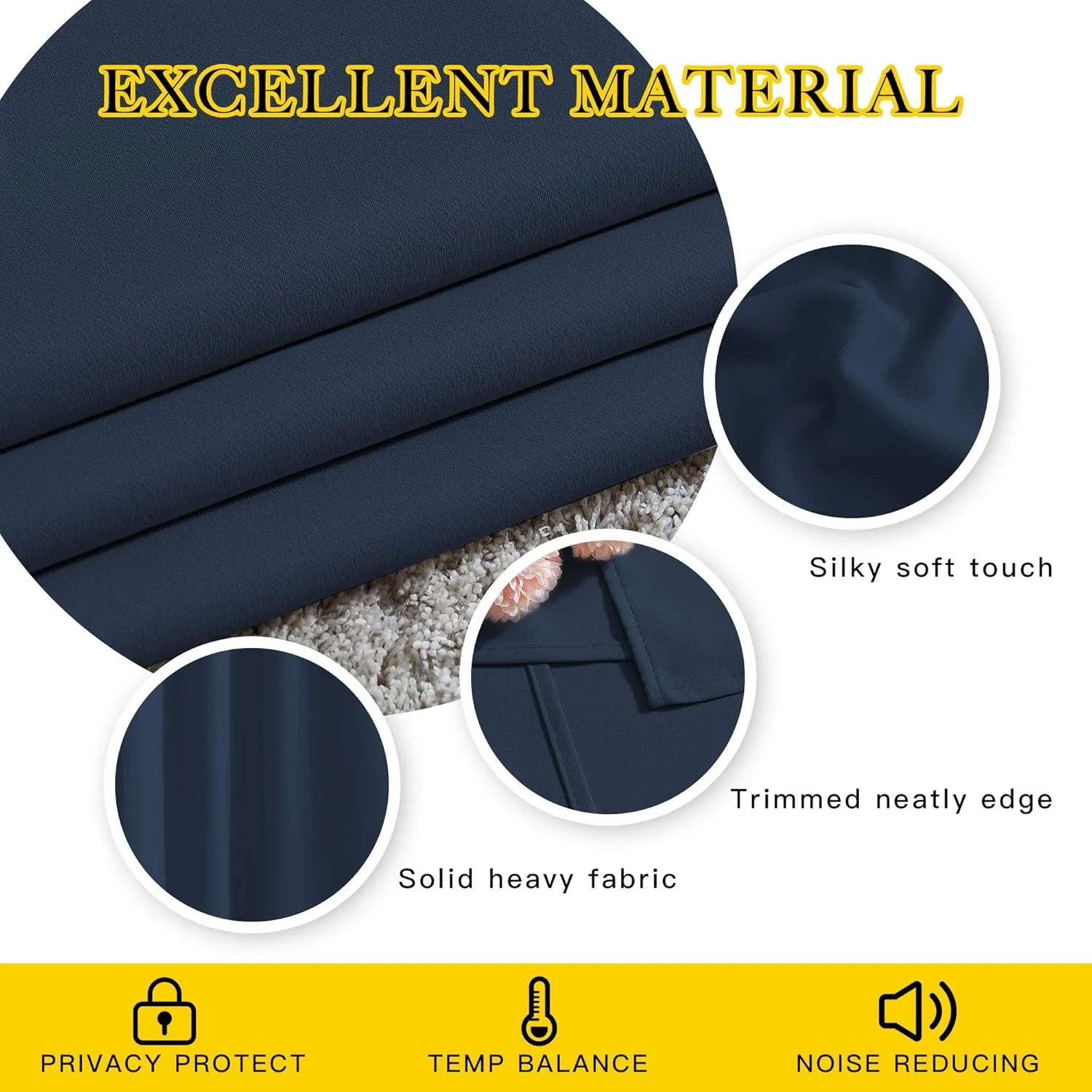 NICETOWN Blackout Navy Blue Curtains for Bedroom - Window Treatment Energy Saving Thermal Insulated Solid Grommet Room Darkening Drapes for Living Room (2 Panel, W52 x L84)