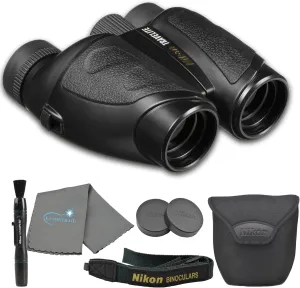 Nikon Travelite 12x25 Binoculars (7279) Travel Bundle - Black With Lens Pen, Carry Case, and Lens Cloth - High Powered Compact for Adults - Bird Watching, Hunting, Hiking