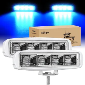 Nilight Marine LED Pods Navigation Lights 2PCS 72W Blue Beam Flood Beam Ponton Boat Deck Dock Lighting for Night Fishing T-top Stern Yacht Kayak Port Sailboat Trucks Tractors