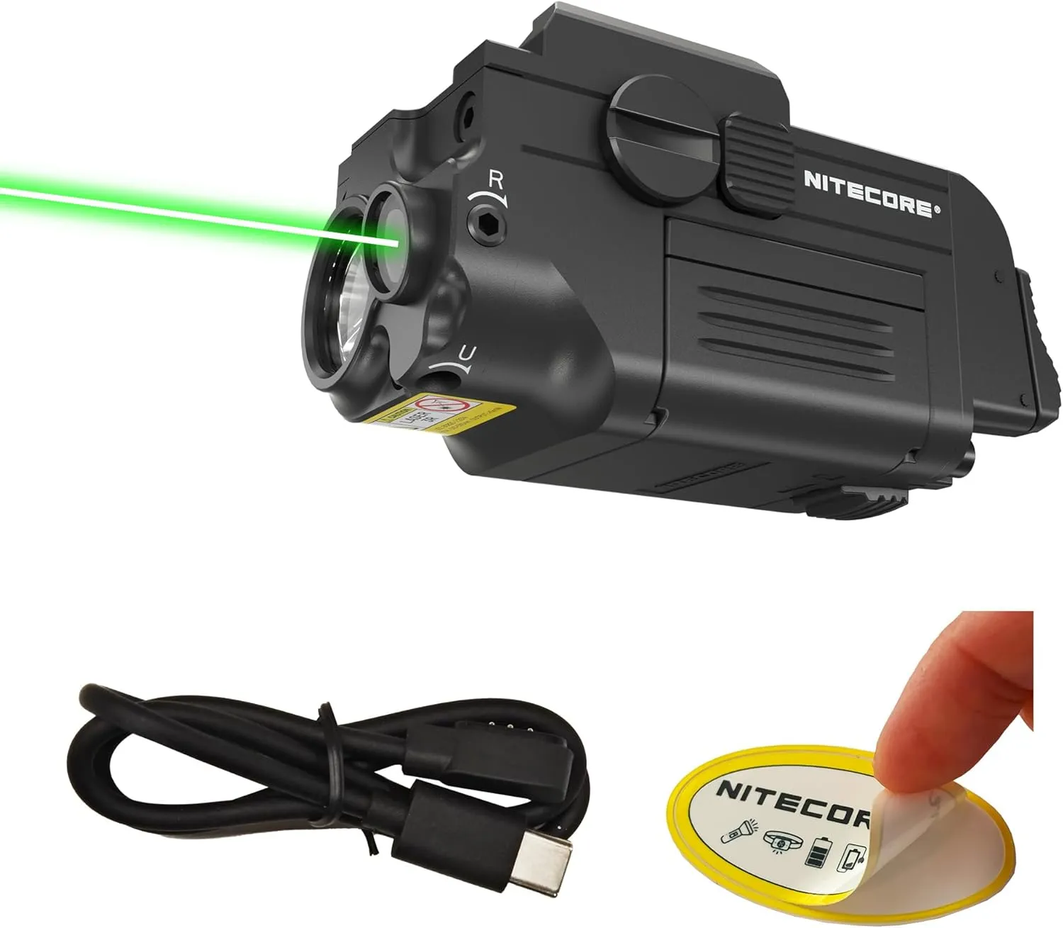 Nitecore NPL25 GL 900 Lumen Rechargeable Compact Mountable Flashlight and Green Laser Sight Combo, Compatible with 1913 or GL Rail with Nitecore Sticker