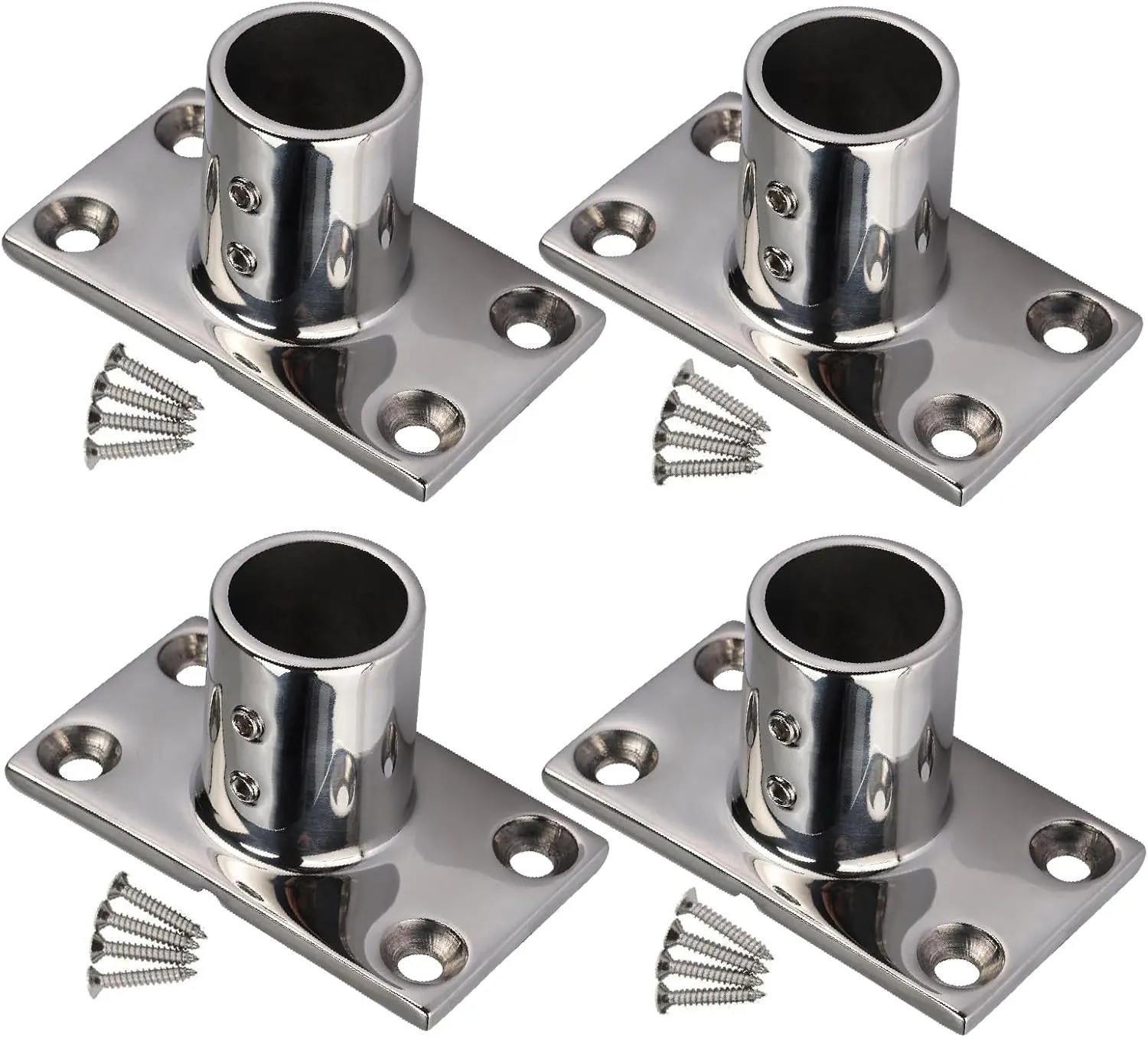 NovelBee 4pcs 90 Degree Boat Rectangle Bases,1" 25mm Marine Hand Rail Fittings Hardware 316 Stainless Steel Boat Accesssory