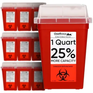 Oakridge Products Sharps Container for Home Use and Professional 1 Quart (10-Pack), Biohazard Needle and Syringe Disposal, Small Portable Container for Travel, CDC Certified