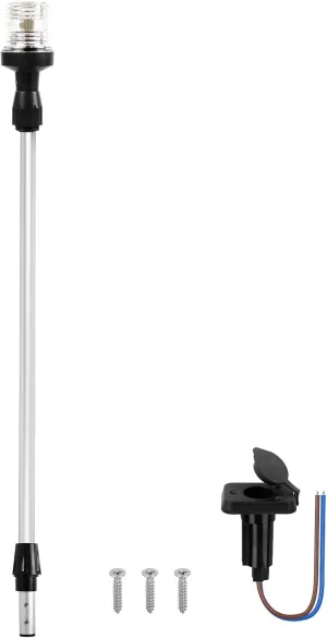 Obcursco Boat Stern Lights, Telescoping Pole 3NM 360° LED Anchor Light with Base, 12V Adjustable Navigation Lighting for Pontoon, Yacht, Bass, and Fishing Boats (27"-48", Silver)