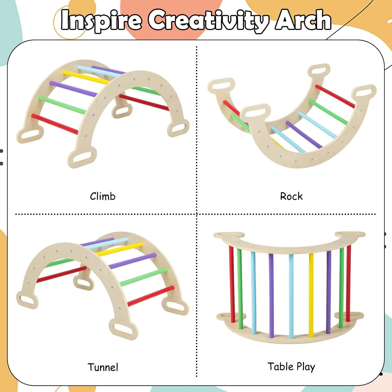 Olakids Pikler Triangle Set 7 in 1 Climbing Toys for Toddlers 1-3 Inside Foldable Wood Montessori Jungle Gym with Ramp Ladder Arch Slide Baby Climber Indoor Playground