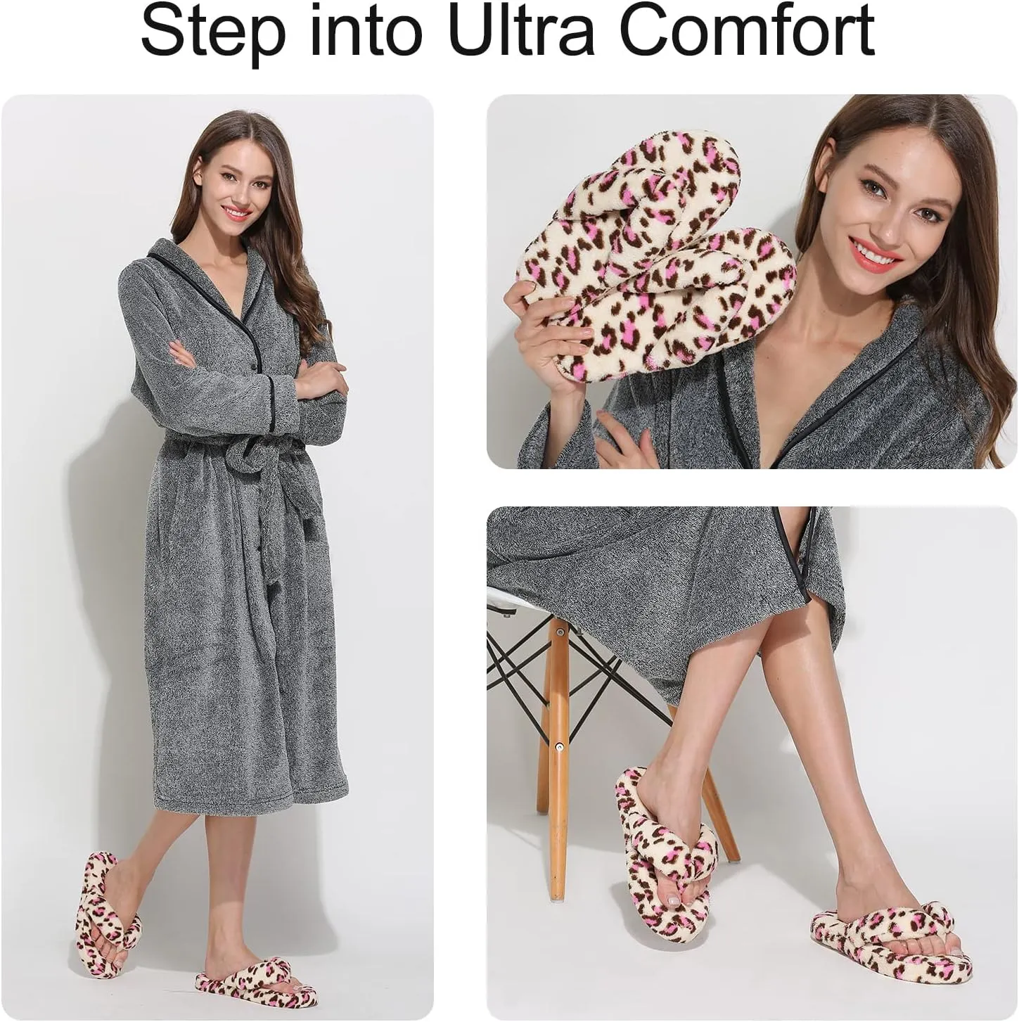 Onmygogo Indoor Slippers for Women Open Toe with Memory Foam, Soft Faux Fur Nonslip House Slippers