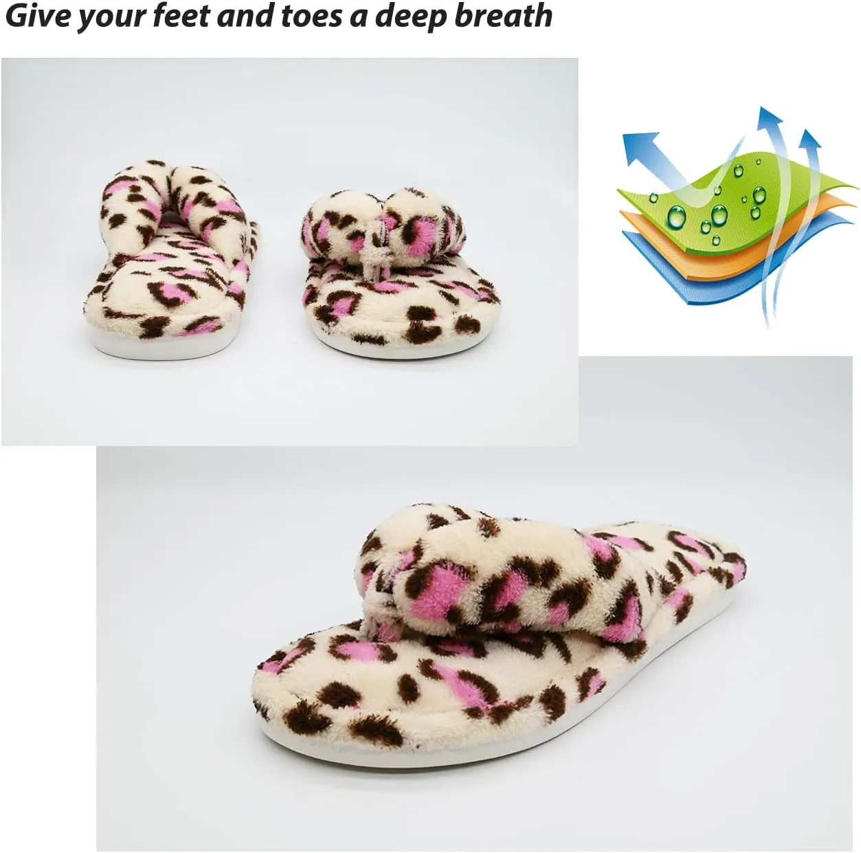 Onmygogo Indoor Slippers for Women Open Toe with Memory Foam, Soft Faux Fur Nonslip House Slippers