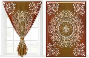 Orange Boho Self Adhesive Blackout Curtains with Tiebacks,Portable Rod Pocket Living Room Darkening Curtains,Country Vintage Ethnic Abstract Geometric Thermal Insulated Windows Cover,47Wx72H