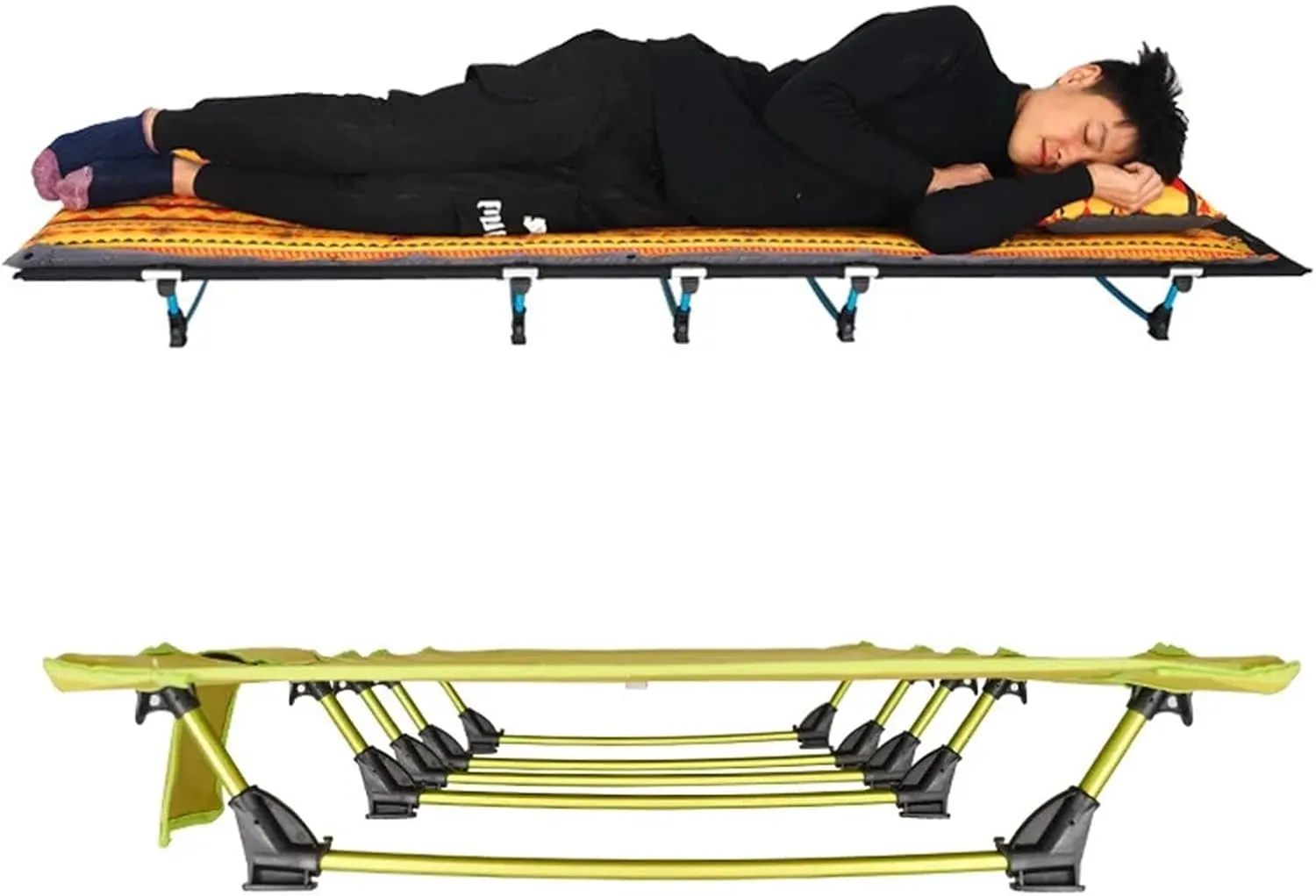 Outdoor Lightweight Folding Bed Portable Camping Simple Camp Bed Oxford Cloth Camping Simple(Yellow)