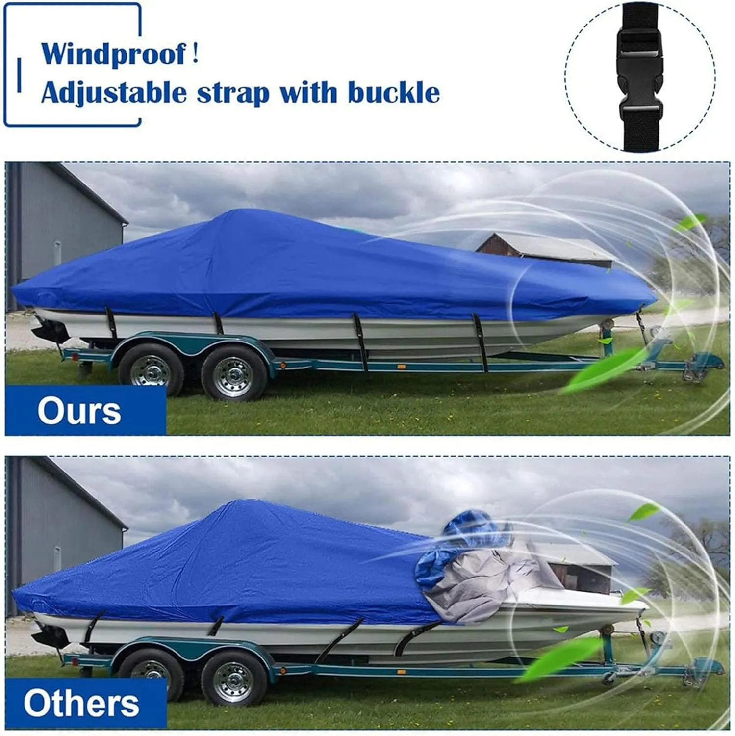 Outdoor Waterproof Boat Cover, 210D Heavy Duty Boat Cover and Tear Resistant Boat Tarps with Windproof Straps Fit for -Hull Fish&Ski Fishing Boat,11x13FT=420x270cm