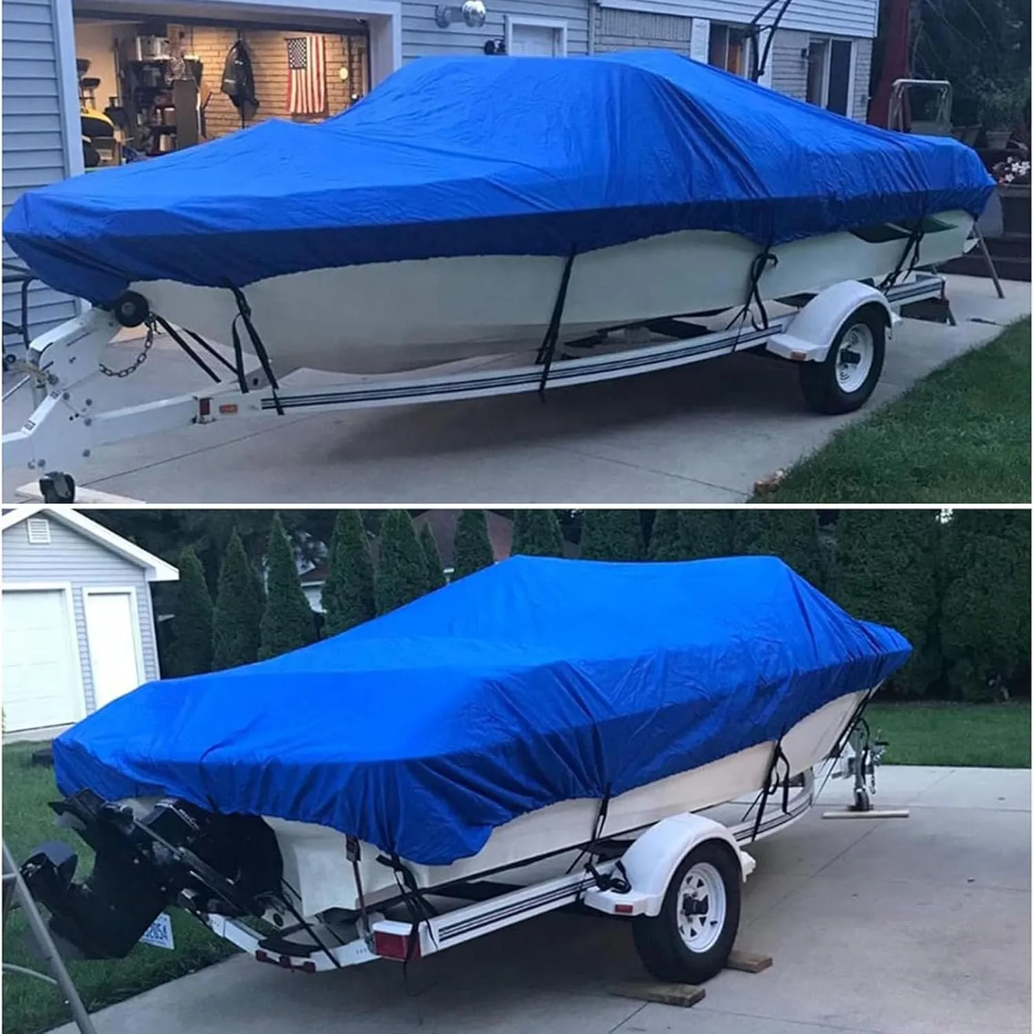 Outdoor Waterproof Boat Cover, 210D Heavy Duty Boat Cover and Tear Resistant Boat Tarps with Windproof Straps Fit for -Hull Fish&Ski Fishing Boat,11x13FT=420x270cm