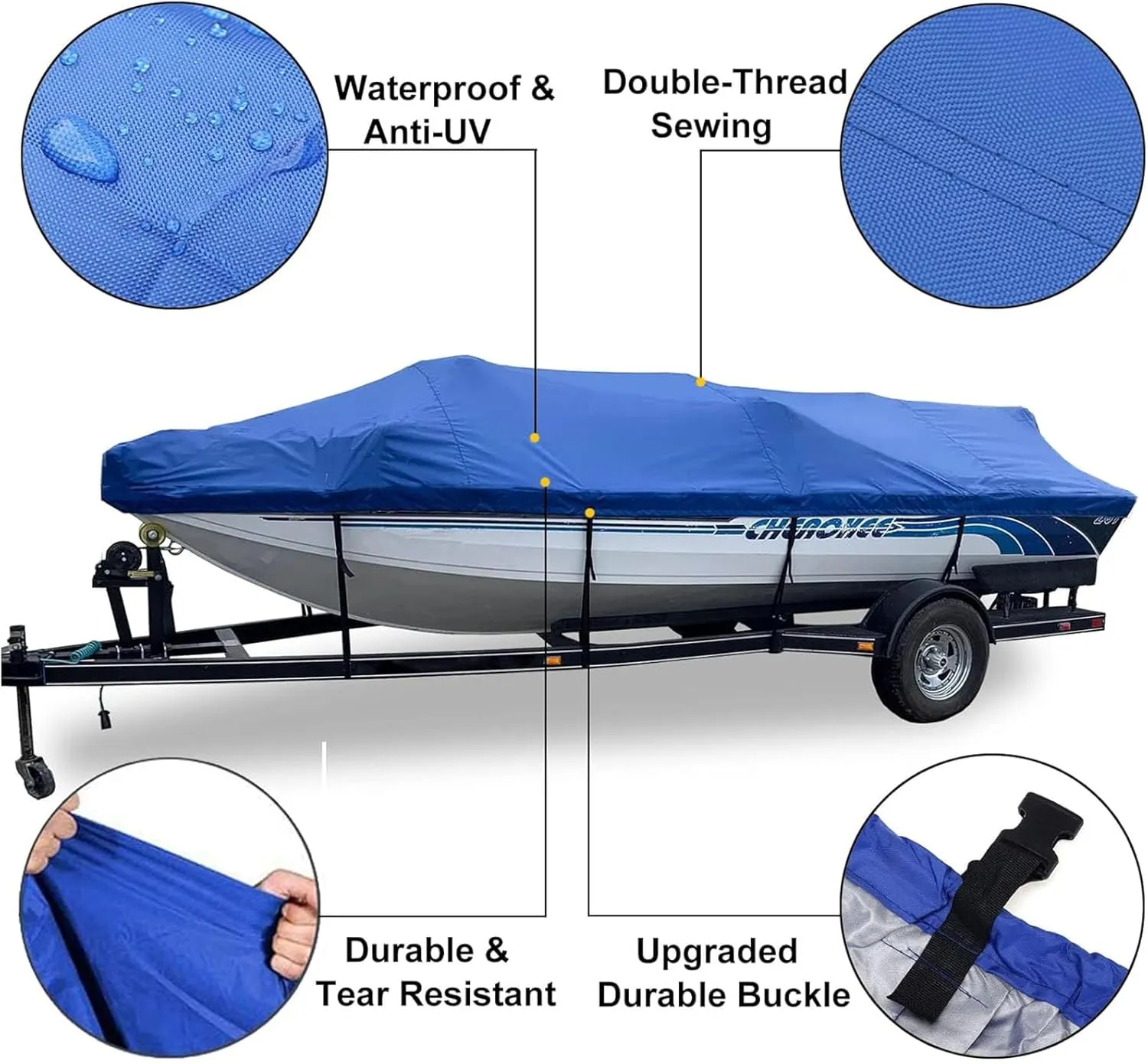 Outdoor Waterproof Boat Cover, 210D Heavy Duty Boat Cover and Tear Resistant Boat Tarps with Windproof Straps Fit for -Hull Fish&Ski Fishing Boat,11x13FT=420x270cm