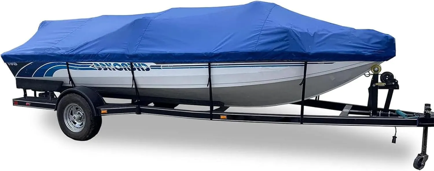 Outdoor Waterproof Boat Cover, 210D Heavy Duty Boat Cover and Tear Resistant Boat Tarps with Windproof Straps Fit for -Hull Fish&Ski Fishing Boat,11x13FT=420x270cm