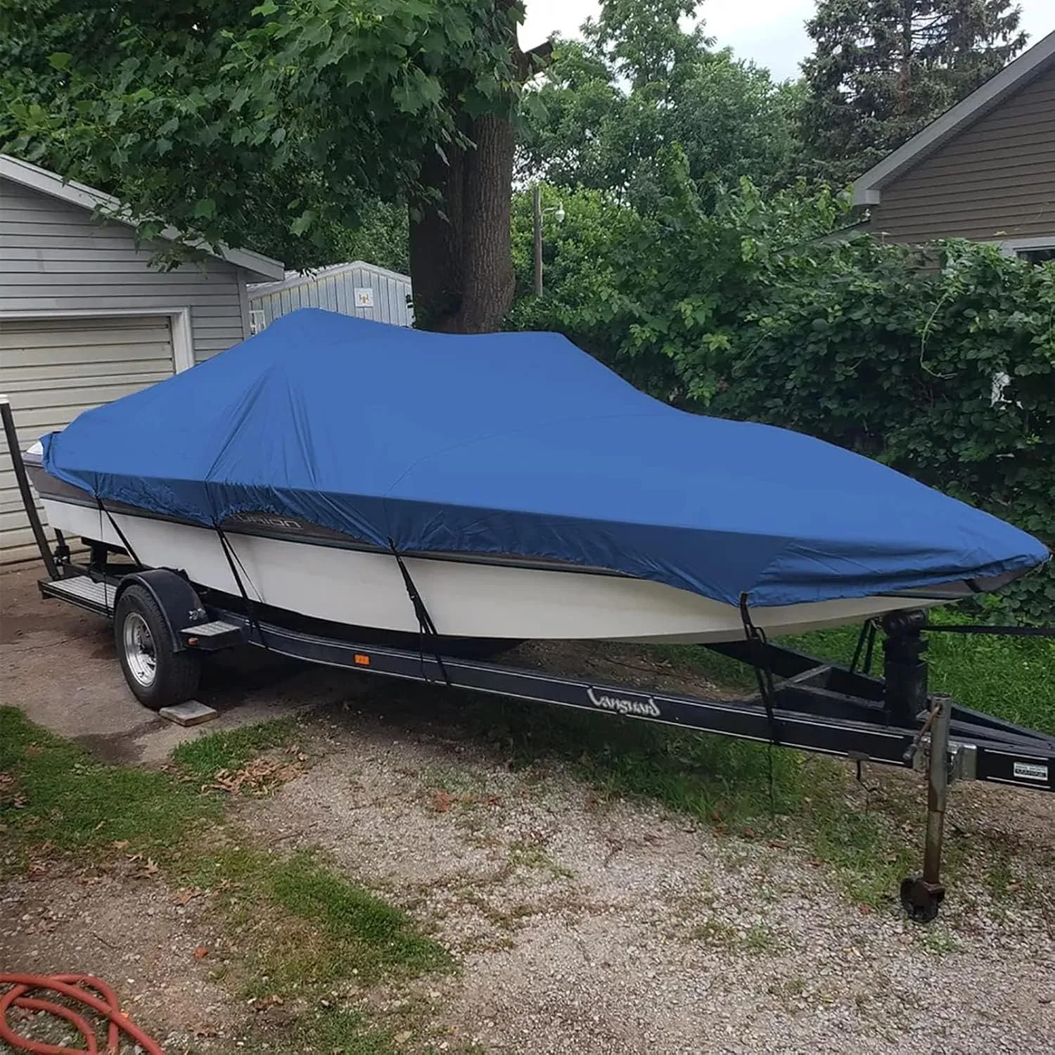 Outdoor Waterproof Boat Cover, 210D Heavy Duty Boat Cover and Tear Resistant Boat Tarps with Windproof Straps Fit for -Hull Fish&Ski Fishing Boat,11x13FT=420x270cm