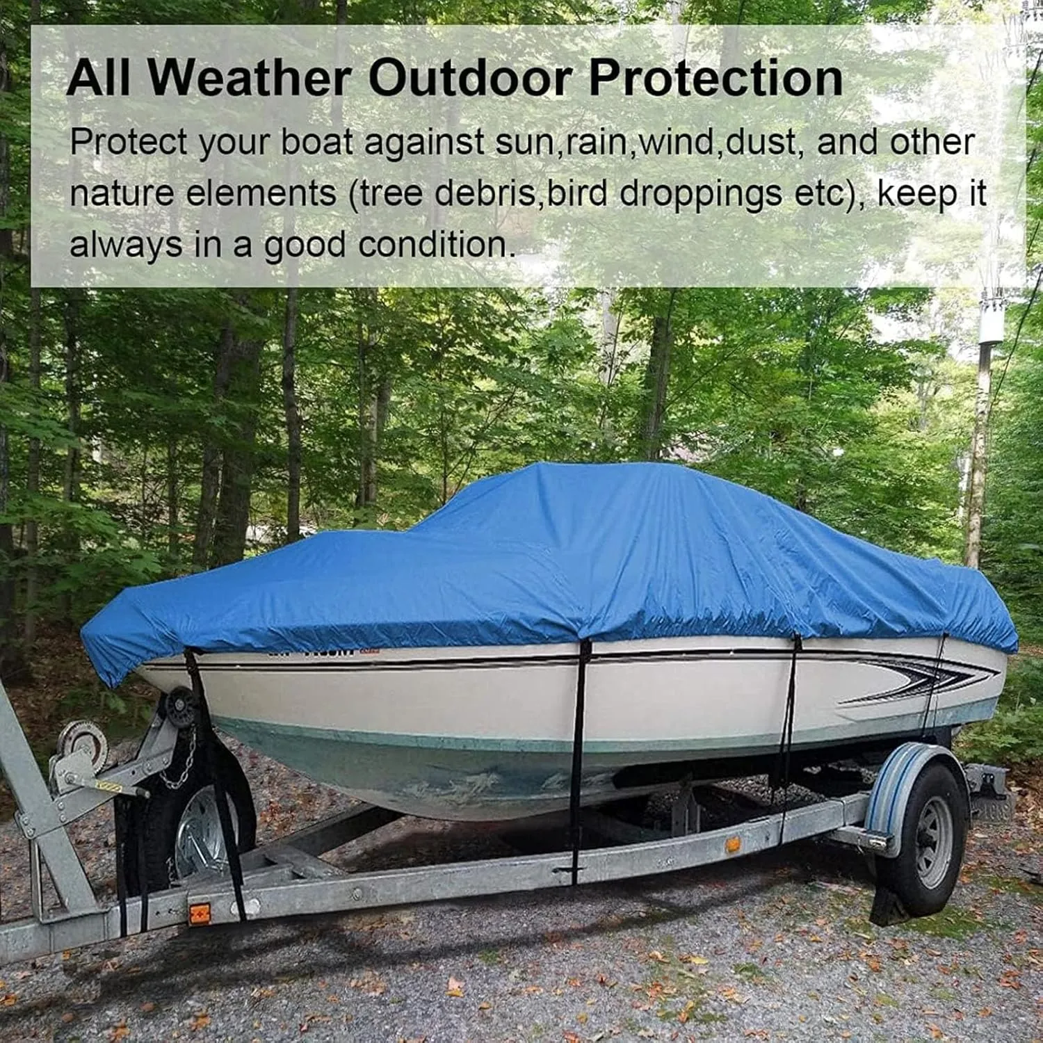 Outdoor Waterproof Boat Cover, 210D Heavy Duty Boat Cover and Tear Resistant Boat Tarps with Windproof Straps Fit for -Hull Fish&Ski Fishing Boat,11x13FT=420x270cm