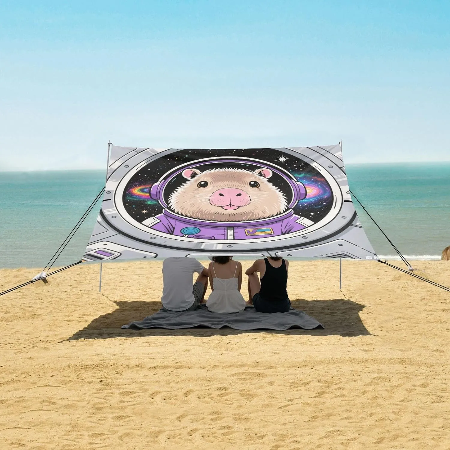 Outer Space Capybara Beach Camping Tent Sun Shelter for Whole Family, Beach Shade Canopy with UPF50  UV Protection,Easy Set Up and Carry,Outdoor Shade for Trips, Fishing, Backyard Fun Picnics