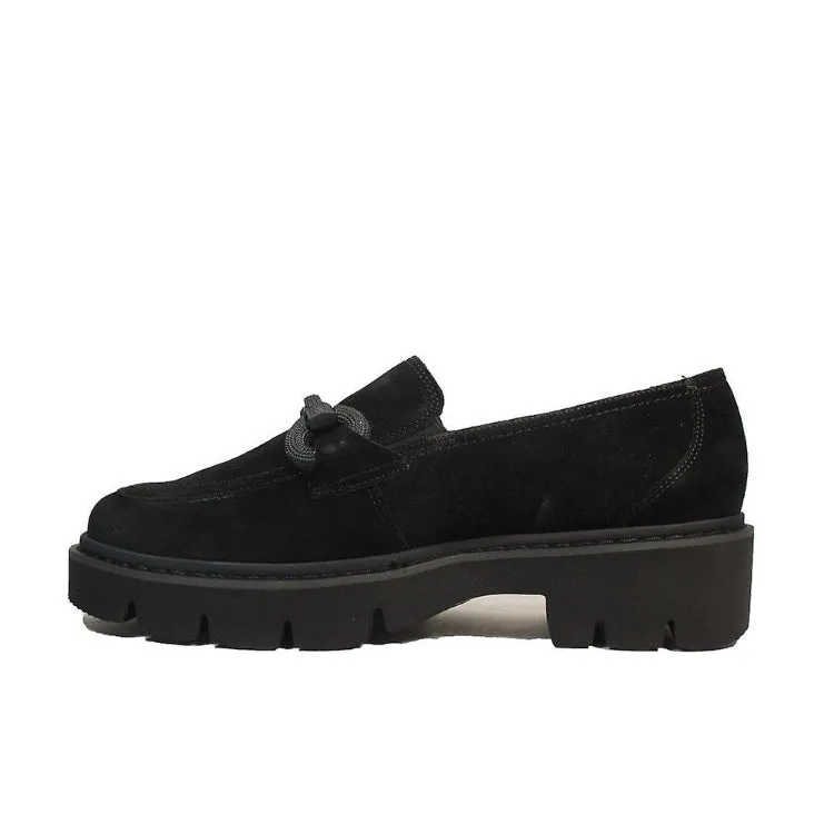 Paul Green Black Suede Loafer with Front Clasp 1043-014