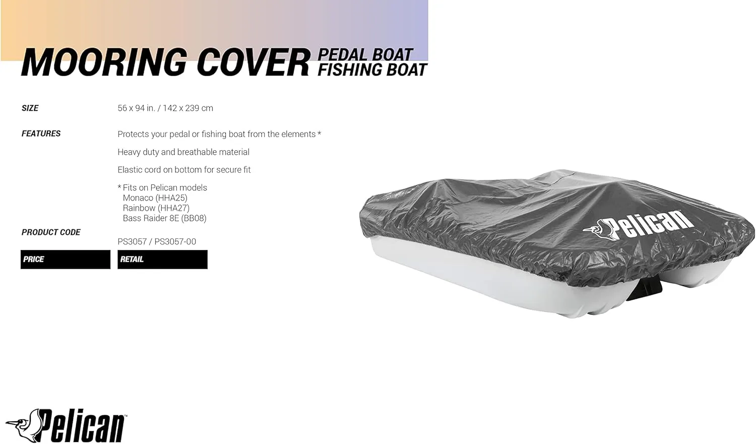 Pelican - Vinyl Pedal Boat Mooring and Storage Cover - Heavy Duty Monaco and Rainbow Models