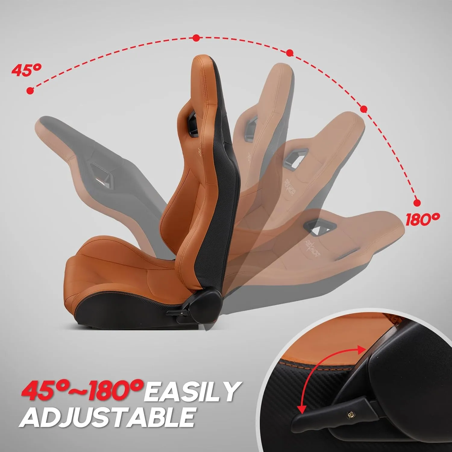 PEXMOR 2 Pcs Reclinable Universal Racing Bucket Seats w/Dual Slider, PU & Carbon Leather Adjustable Race Seats for Cars, Driver and Passenger Side, 21.5" W X 21.5" D X 38"H