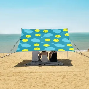 Pickleball Pattern Beach Canopy Tent Anti-UV & Wind Resistant, Camping Sun Shelter Easy Setup Portable,Outdoor Shade Tents with Sandbags,Sand Shovels,Ground Pegs & Stability Poles