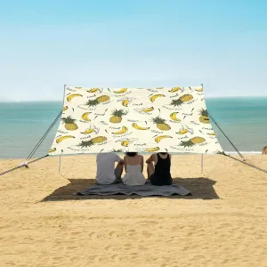 Pineapple Banana Yellow Beach Canopy Tent Anti-UV & Wind Resistant, Camping Sun Shelter Easy Setup Portable,Outdoor Shade Tents with Sandbags,Sand Shovels,Ground Pegs & Stability Poles