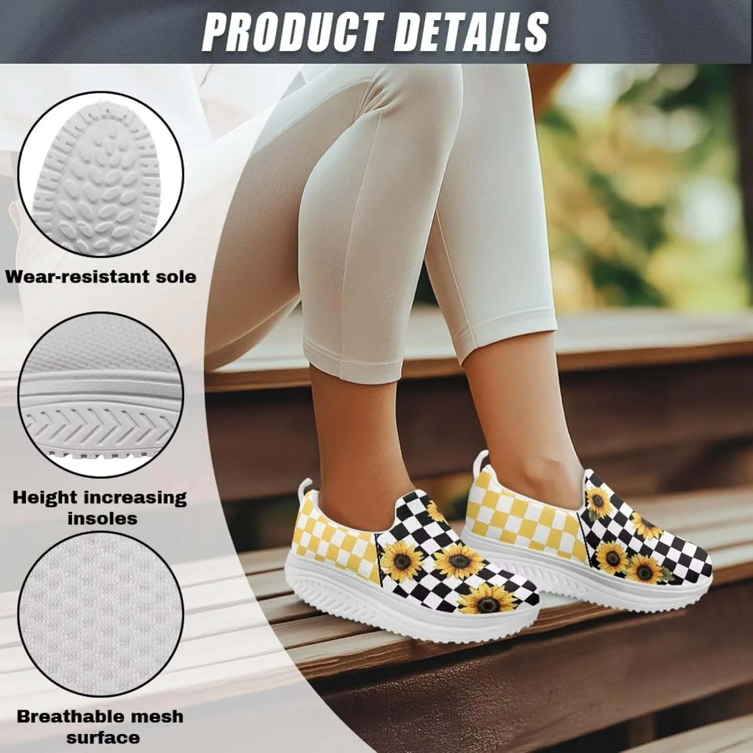 Platform Sneakers for Women Slip on Trekking Shoes Breathable Sneakers Casual Loafers with EVA Sole US 5.5-10.5