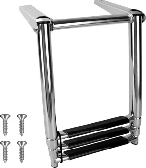 Pontoon Boat Ladder 3 Step Folding, Stainless Steel Swim Ladder Additional Bar for Boats,Yachts, and Over Platform