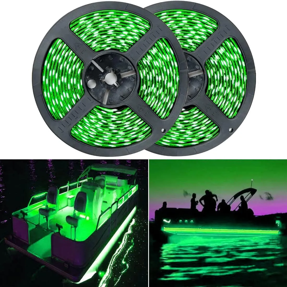 Pontoon Boat Light - LED Strip for Duck, Bass, Sail, Kayak - Flexible Deck & Interior Courtesy Lights - Green, 12v