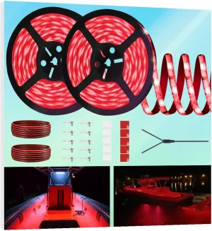 Pontoon Led Boat Lights, 12v 40FT Red Marine Led Strip Lights, Waterproof Boats Interior Light, Boat Gunnel Hull Light, Boats Deck Lighting, Night Fishing Lighting for Bass Jon Yacht