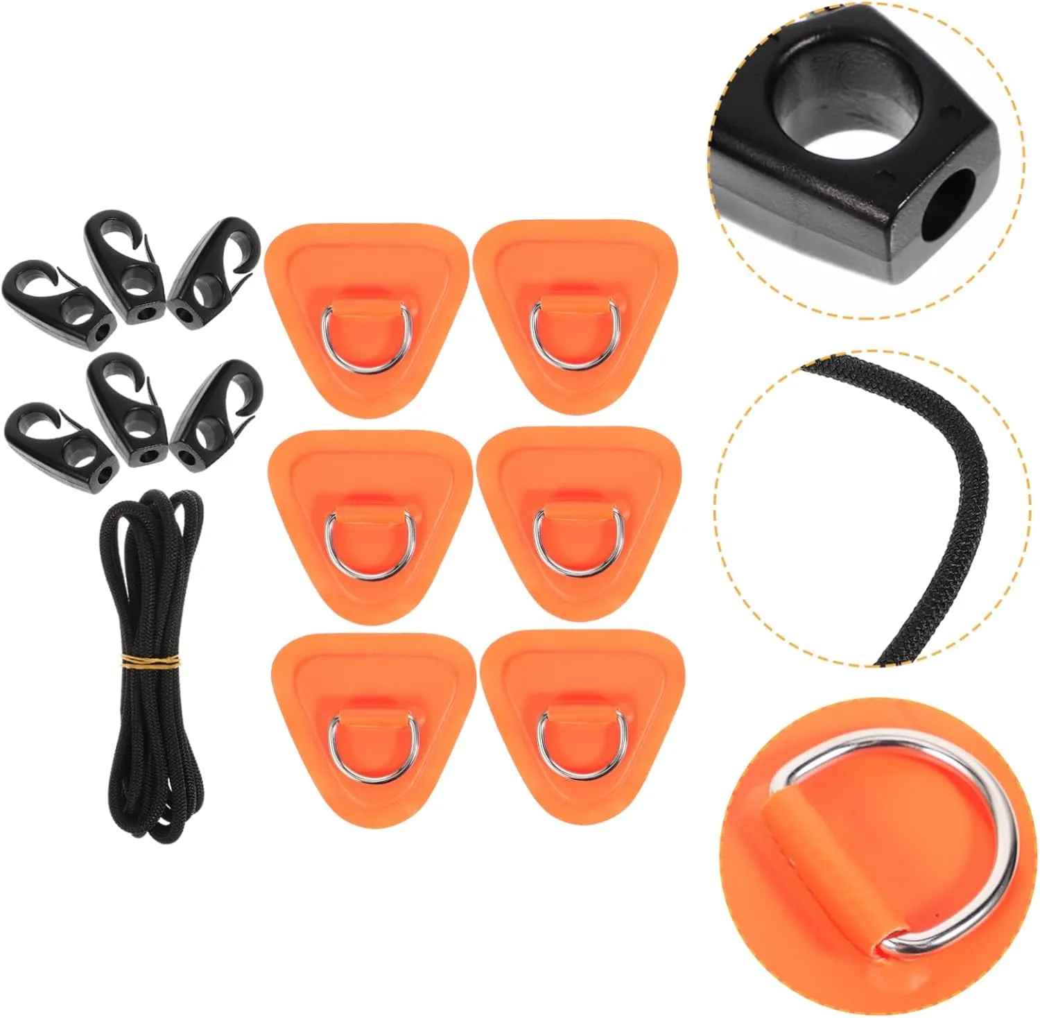 POPETPOP 1Set Kayak D Ring Patches with Bungee Cord Hooks Convenient Rigging D Ring Pads for Inflatable Paddle Boards and Canoes Durable Kayak Supplies for Secure Grip