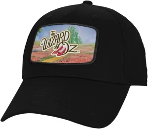 Popfunk Official The Wizard of Oz Ruby Slippers Logo Pattern Sublimated Patch Adjustable Strapback 5 Panel Structured Hat - Unisex for Men and Women, Black