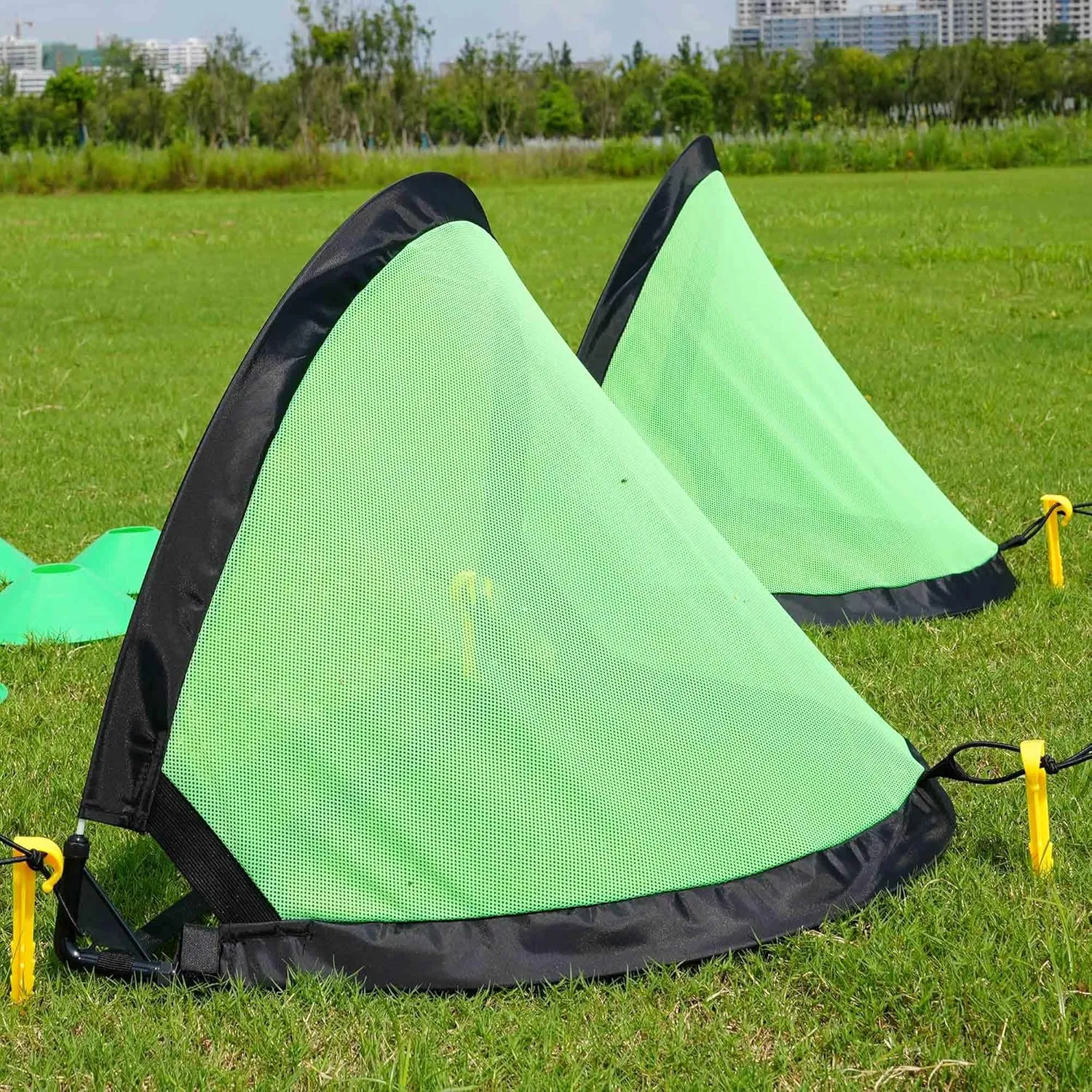 Poray Soccer Goal for Kid Easy-up Set of Two Portable Soccer Net 210D Oxford with 8 Field Marker Cones Extra Stakes Fun for Backyard and Soccer Training