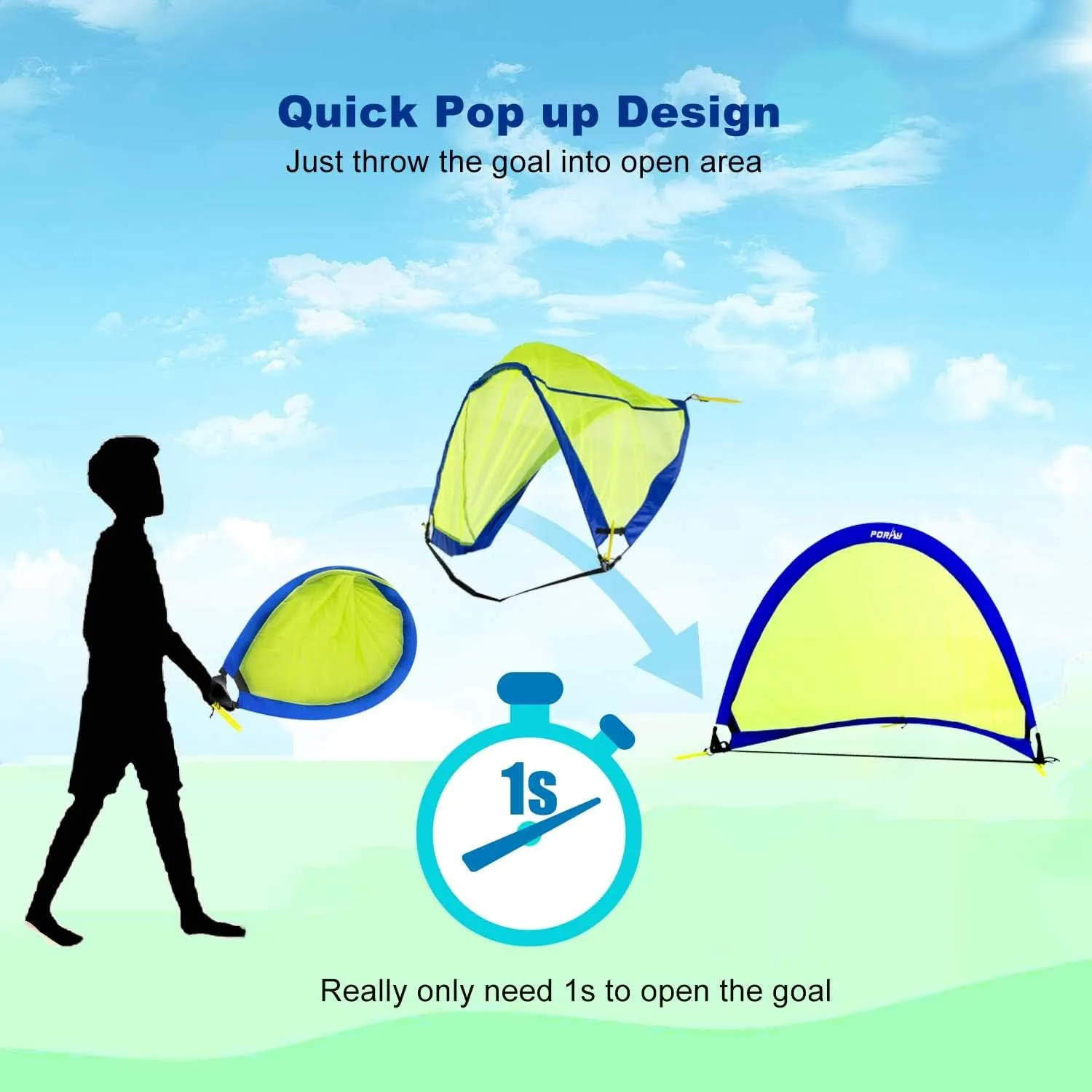 Poray Soccer Goal for Kid Easy-up Set of Two Portable Soccer Net 210D Oxford with 8 Field Marker Cones Extra Stakes Fun for Backyard and Soccer Training