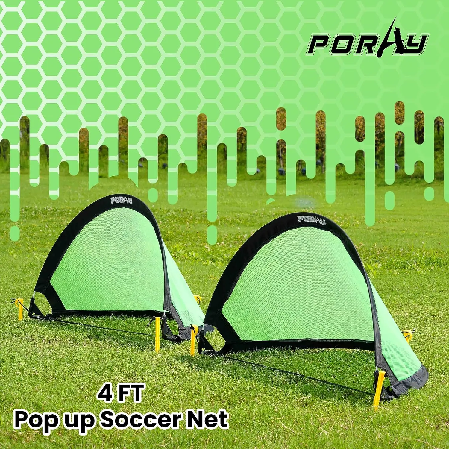 Poray Soccer Goal for Kid Easy-up Set of Two Portable Soccer Net 210D Oxford with 8 Field Marker Cones Extra Stakes Fun for Backyard and Soccer Training