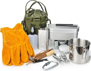 Portable Bushcraft Cooking Gear, Survival Cooking Kit, Canteen Cook Set, Wild Survival Equipment, Portable Cookware, Campfire Cooking Mess kit, Self Reliance, Solo Camping Cooking Kit