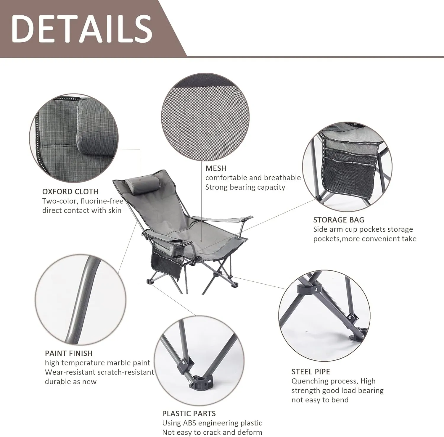 Portable Chairs for Adults 120kg Beach Chairs High Off Ground Reclining, Folding Camping Chair with Carrying Bag,F