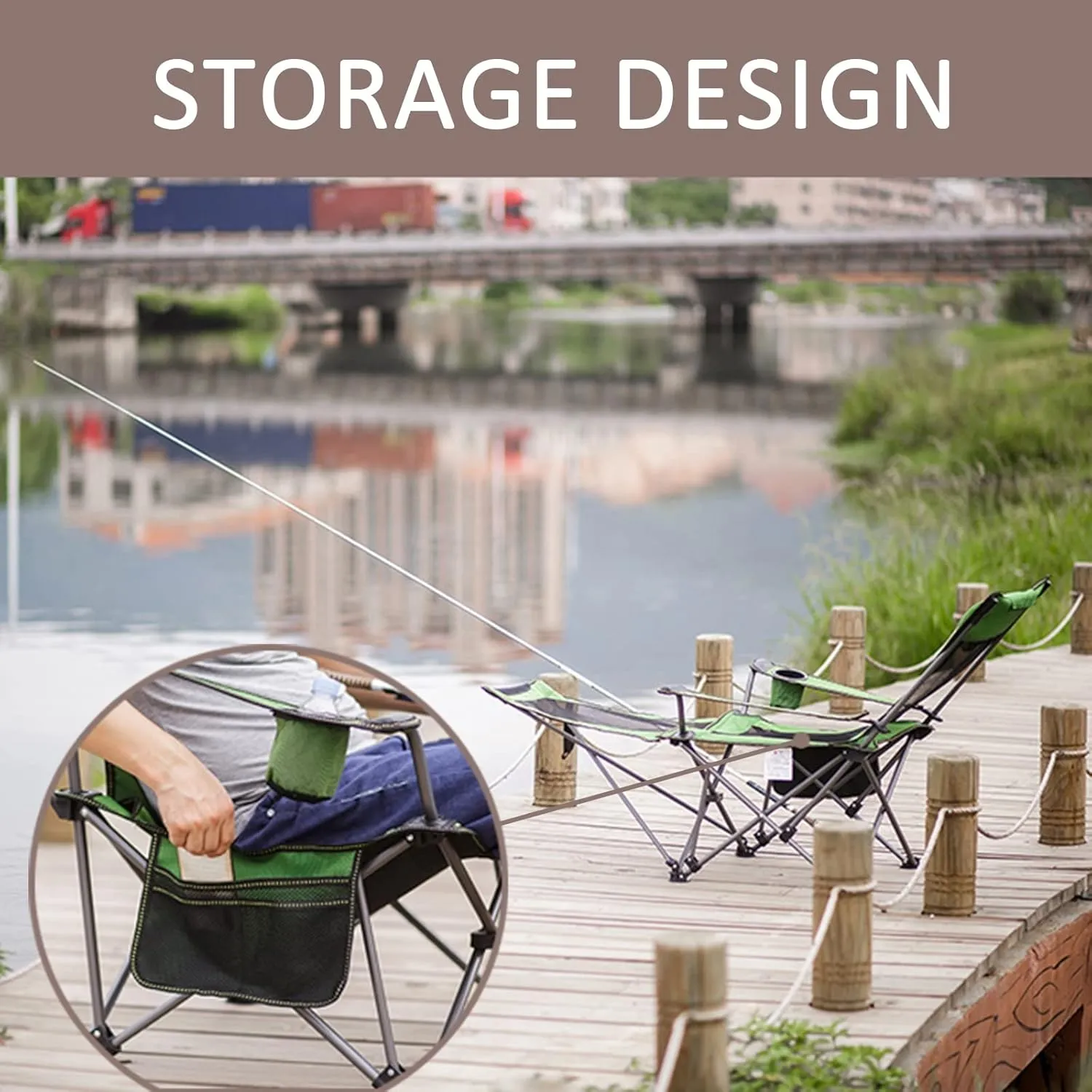 Portable Chairs for Adults 120kg Beach Chairs High Off Ground Reclining, Folding Camping Chair with Carrying Bag,F
