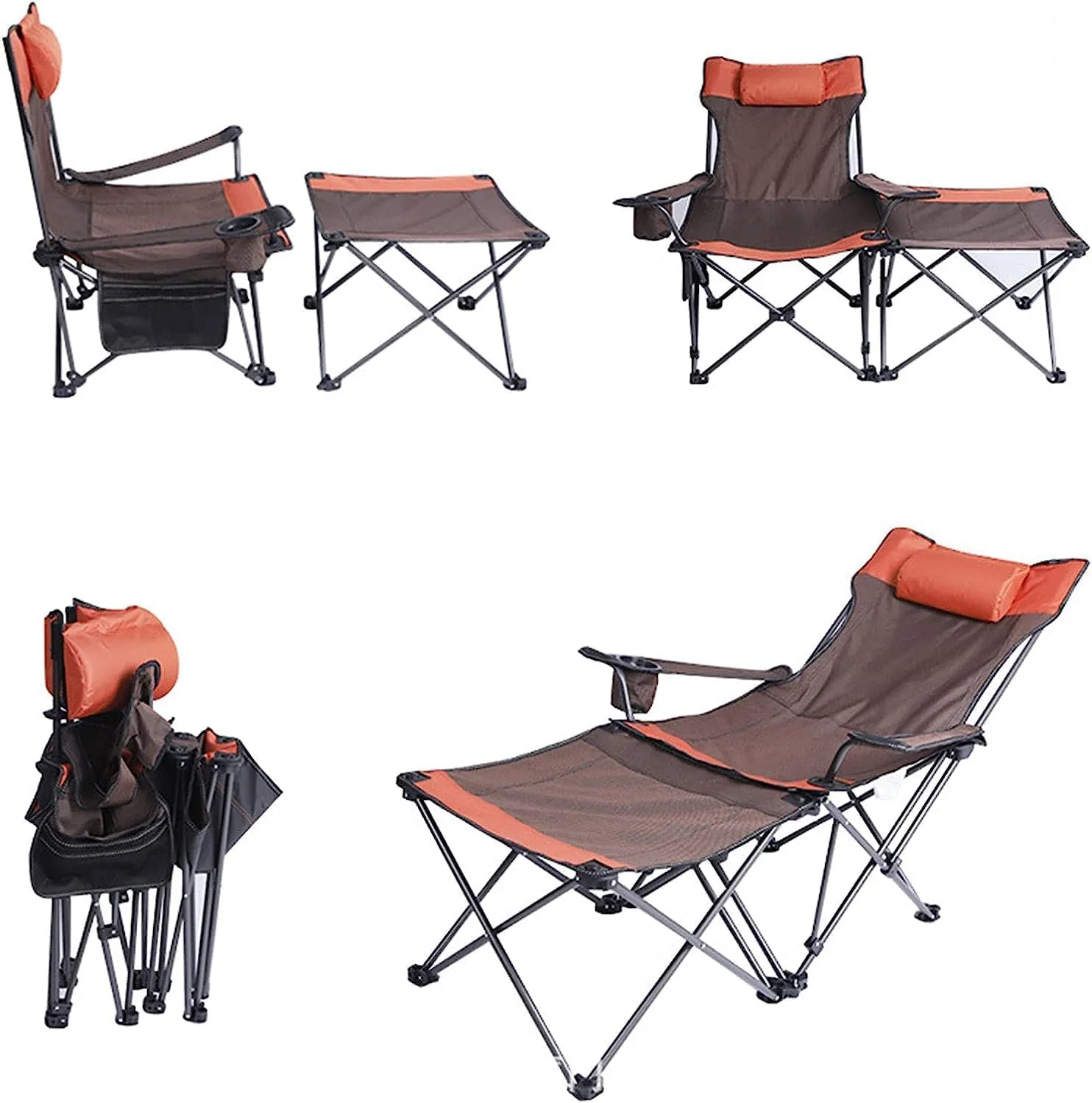 Portable Folding Chair 2 in 1 Camping Chair with Footrest, Recliner Folding Lounge Seat for Beach, Fishing, Picnics, Hiking Adjustable Folding Chair(B)