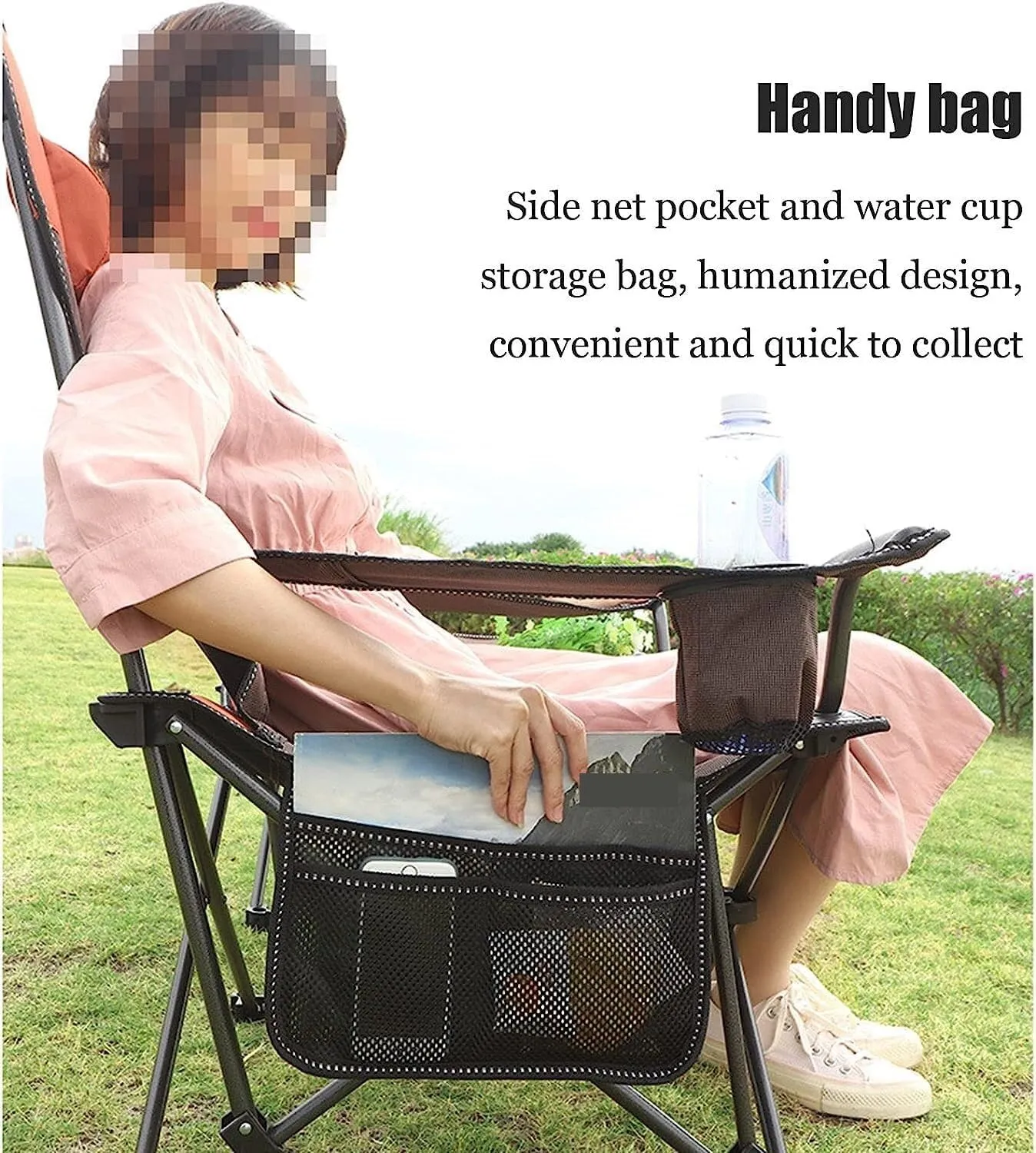 Portable Folding Chair 2 in 1 Camping Chair with Footrest, Recliner Folding Lounge Seat for Beach, Fishing, Picnics, Hiking Adjustable Folding Chair(B)