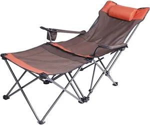 Portable Folding Chair 2 in 1 Camping Chair with Footrest, Recliner Folding Lounge Seat for Beach, Fishing, Picnics, Hiking Adjustable Folding Chair(B)