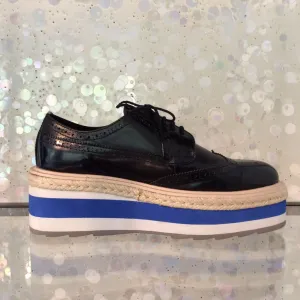 PRADA Patent Leather Platform Lace Up Derby Shoes