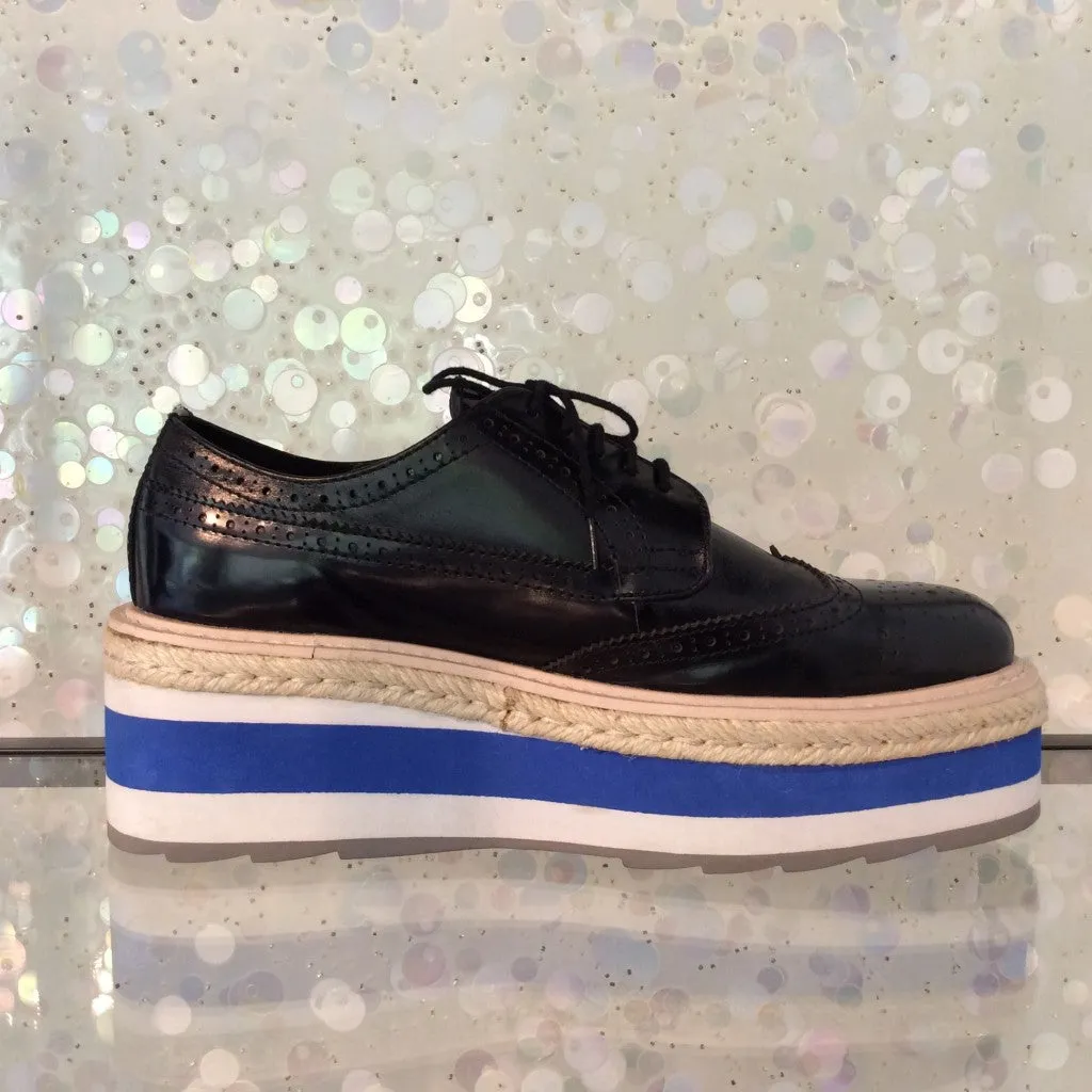 PRADA Patent Leather Platform Lace Up Derby Shoes