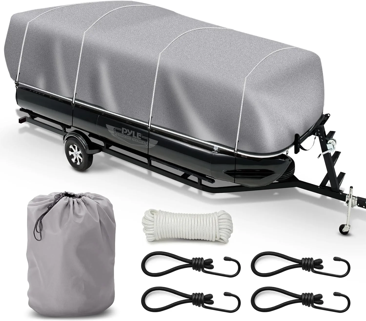 Pyle Boat Cover for Deck Boats - 21-24 ft Heavy Duty Pontoon Boat Cover, Waterproof Marine Grade Polyester, UV & Weather Resistant, Fits Beam Width up to 94", Storage Bag,