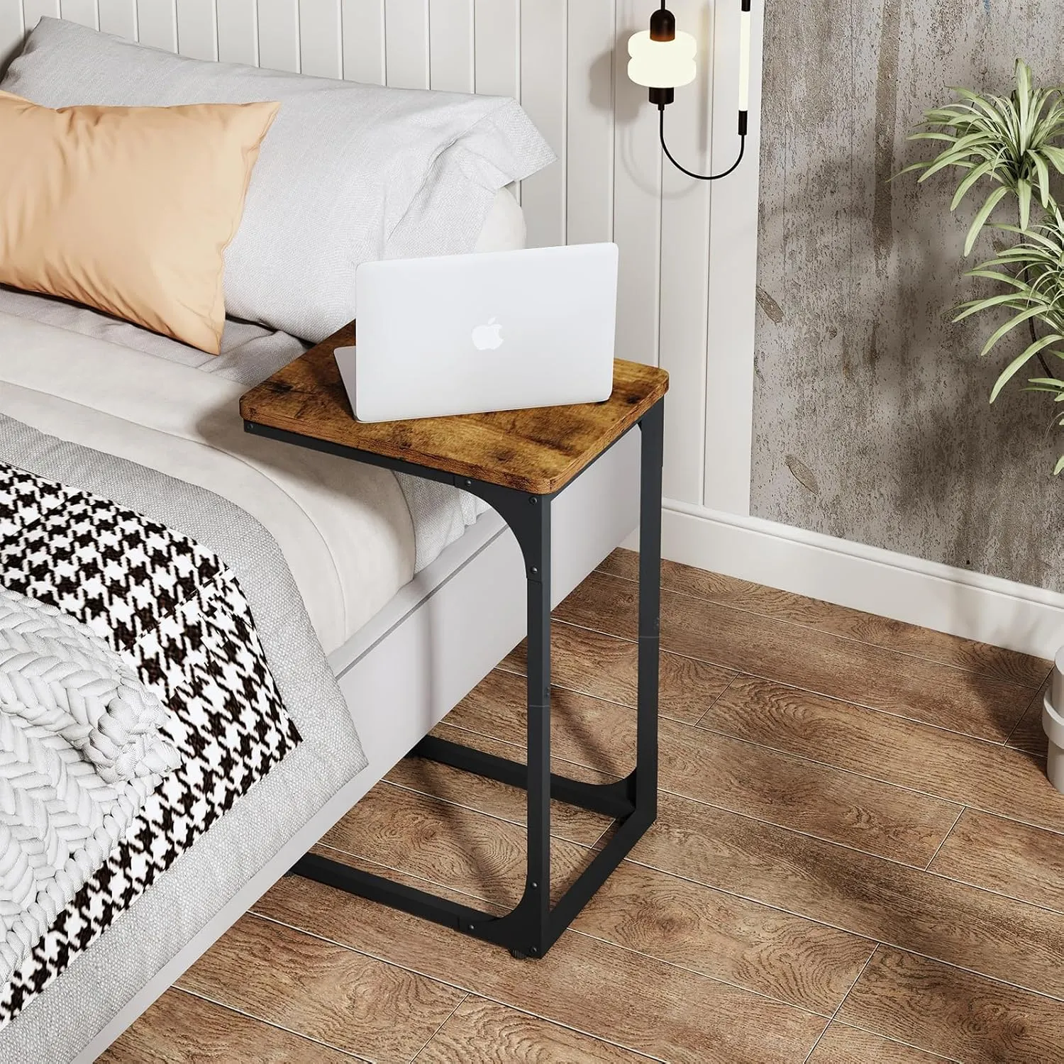 QEEIG C Table Side Table Set of 2 Living Room Sets C Shaped Couch Tray End Tables Farmhouse, Rustic Brown (017-30BN)