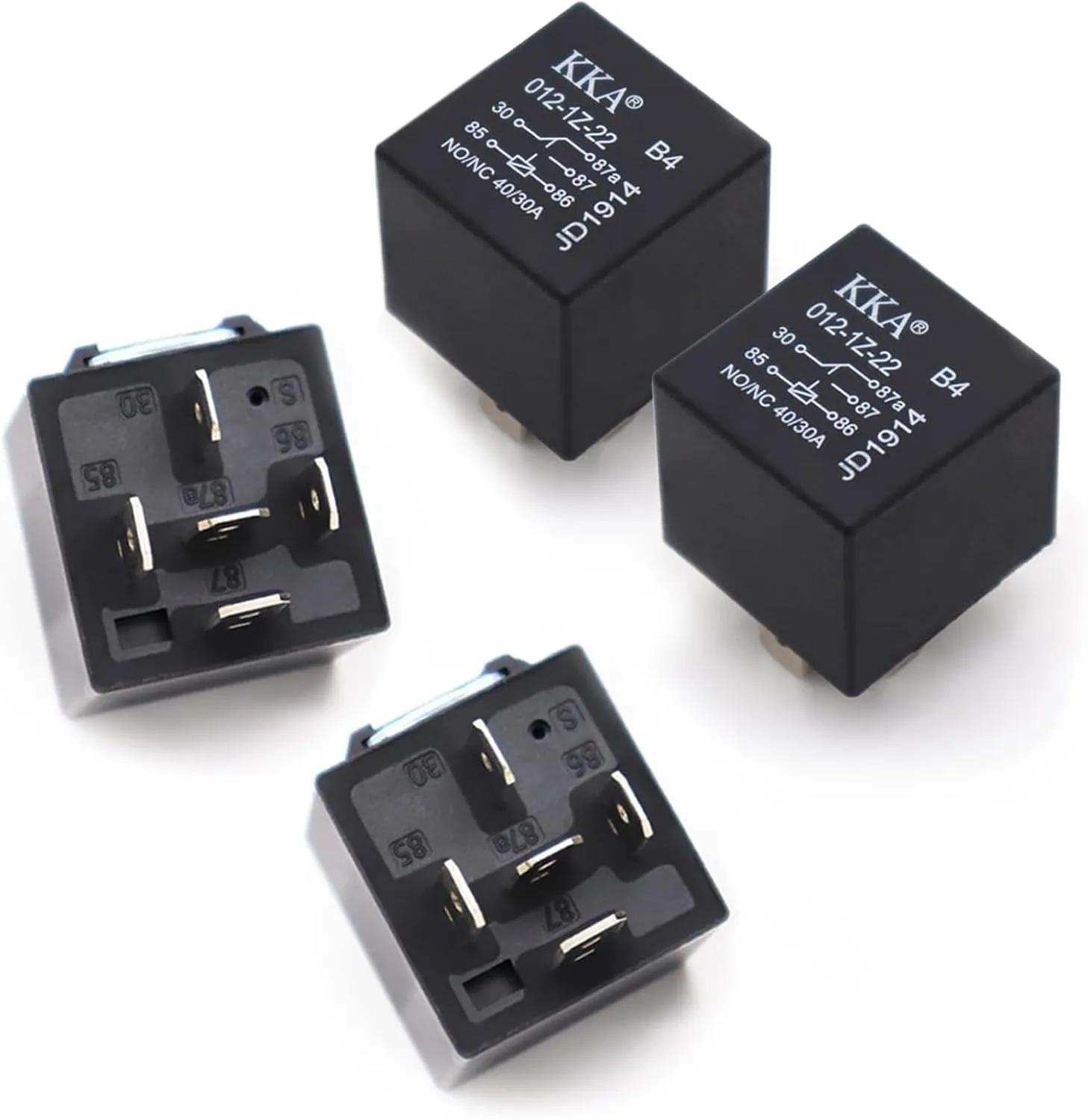 QODOLSI 4 Pack 40A Automotive Relays, 5 Pin Relay, 12V Waterproof Car Relay, Auto Relay Switch, Replacement for Car Boat Outboard Motor (Black)
