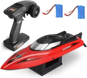 RC Boat for Kids and Adults, 30km/h High Speed Remote Control Boat for Pool & Lake 2.4 GHZ Fast Racing Boats with 2 Rechargeable Batteries